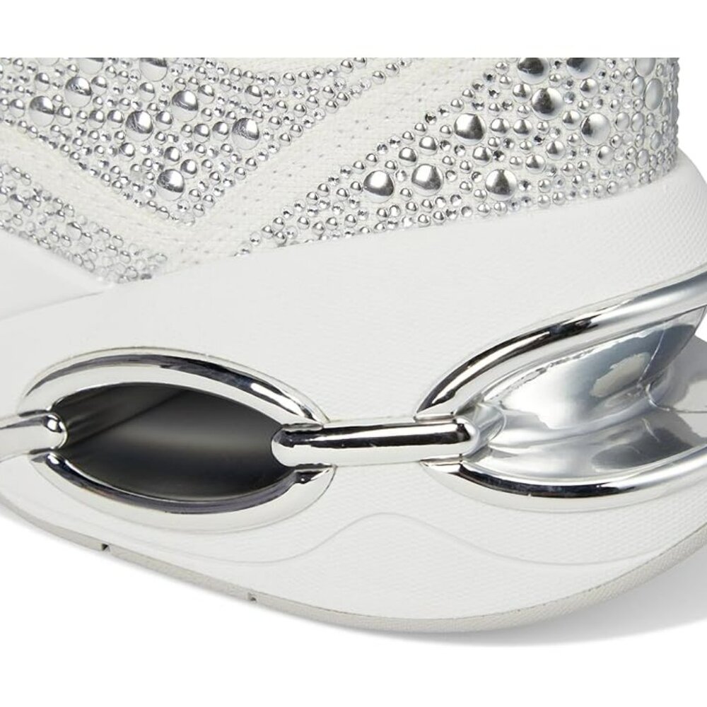 MICHAEL Michael Kors Toni Embellished Linen Blend Trainer -Optical White -Size 7 - Picture 2 of 9